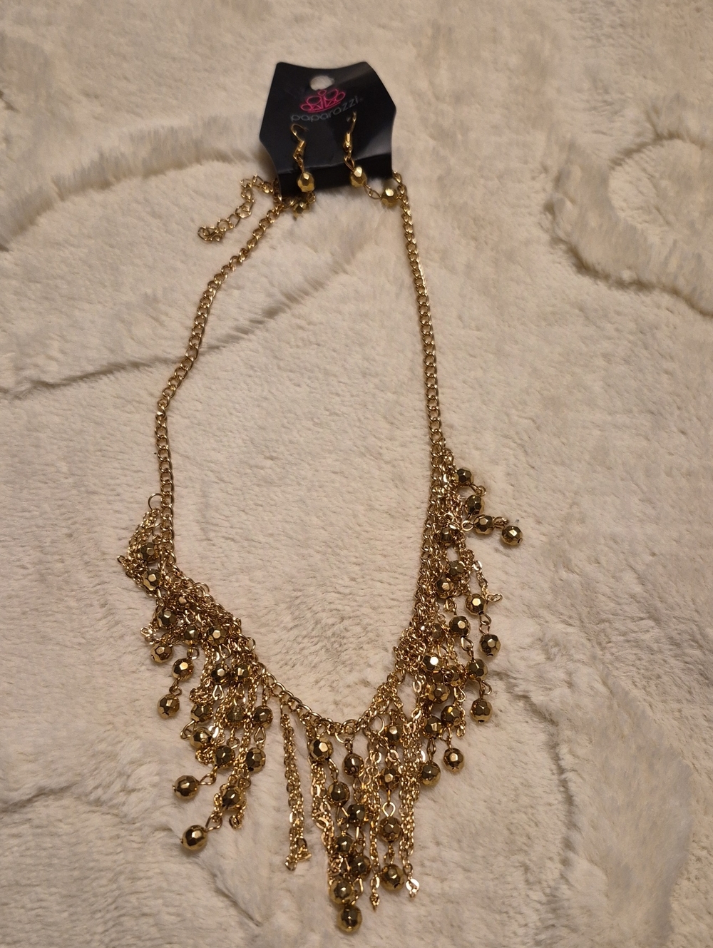 paparazzi Gold Cascading Bead Fringe Necklace